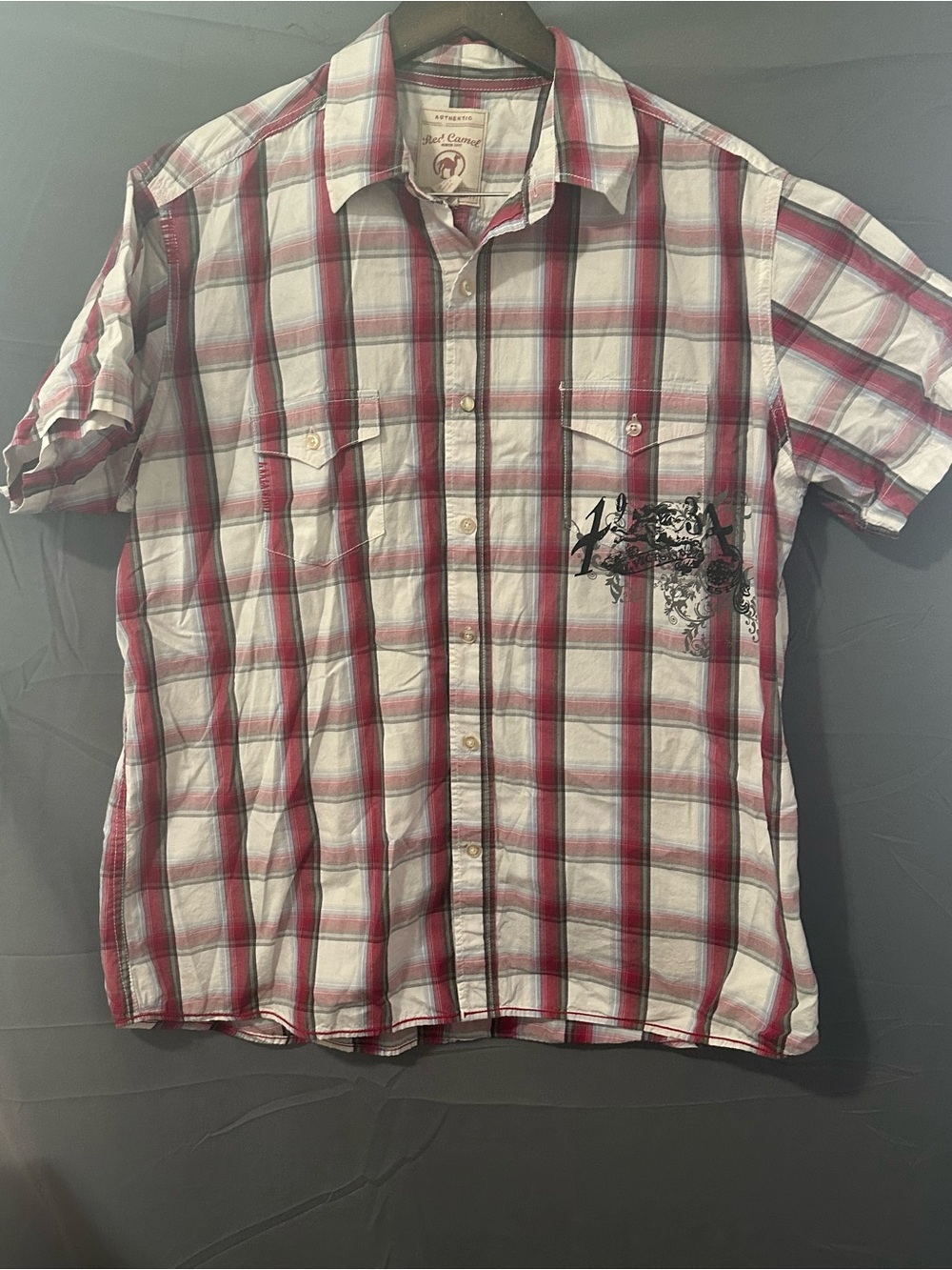 Red Camel Red and White Plaid Short-Sleeve Button-Down Shirt